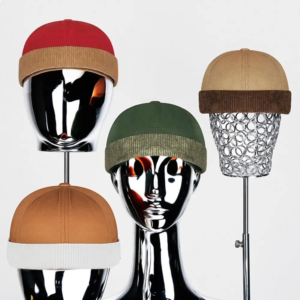 New Adjustable Brimless Hat Corduroy Solid Color Beanie Bonnet Vintage Melon Skin Caps Unisex