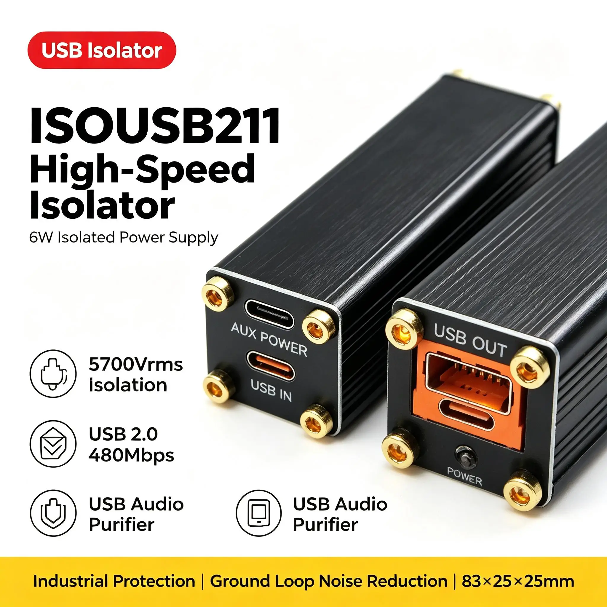 DYKB 480Mbps USB Isolator 6W Isolated Power USB Audio Purifier ISOUSB211 USB-C Isolation Ground Loop Eliminator HiFi DAC Decoder