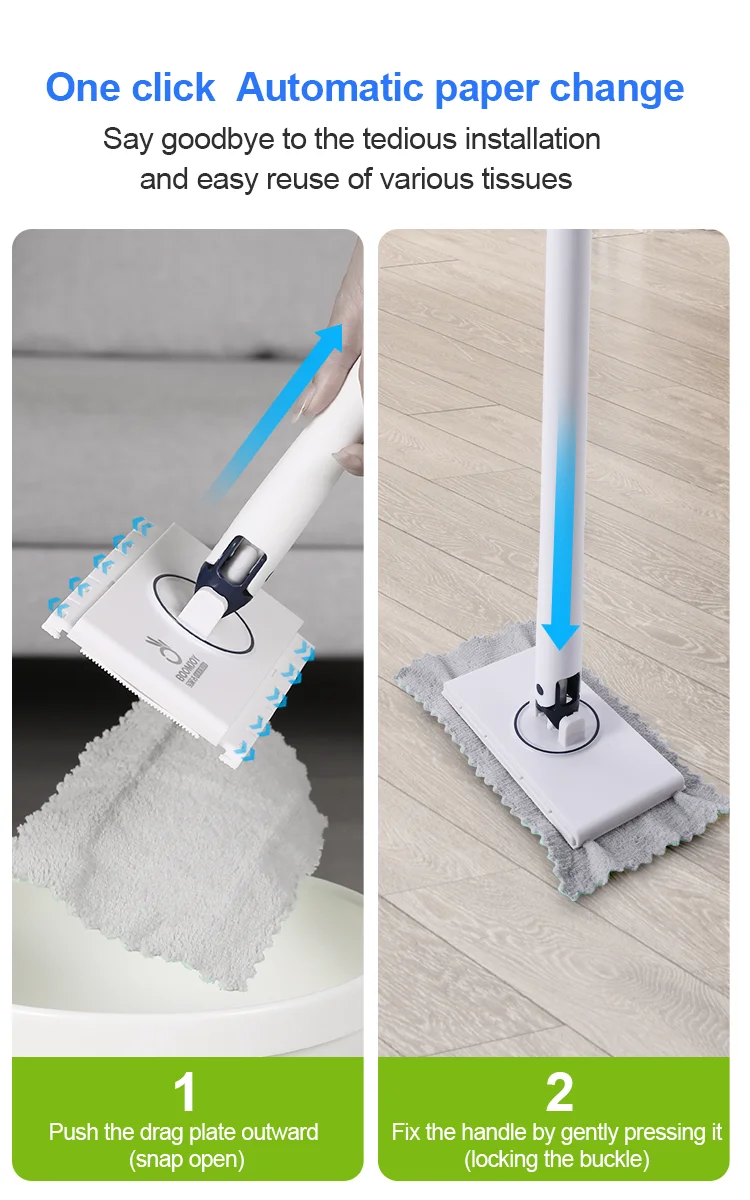 BOOMJOY Mini Mop Automatic Cloth Clip Mop Hand Free Mop for Kitchen and  Household Floor Clean with 360°Rotation Cleaning Tools