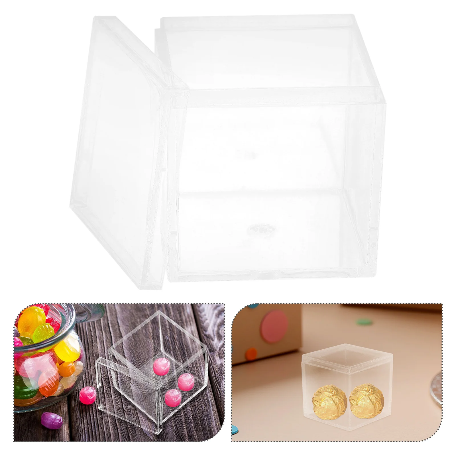 

8pcs Transparent Sealable Candy Boxes 2.55In Clear Acrylic Square Containers For Chocolate Treats Wedding Party Favors Mini