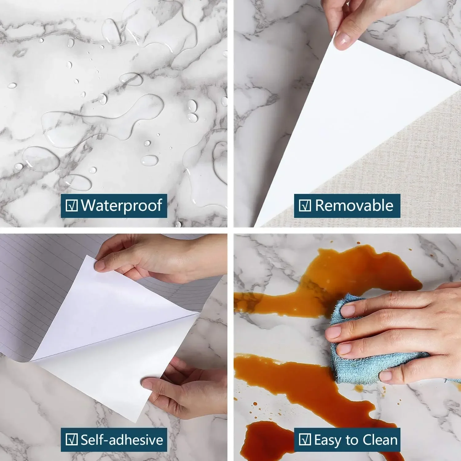 Wall Adhesive Wallpaper  Waterproof Oil Proof Foil Marble Decor Sticker Kitchen Bathroom Renovation Decorative Paper