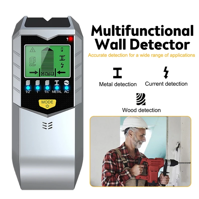 FULL-5-In-1 เครื่องตรวจจับอิเล็กทรอนิกส์ Wall STUD Finder Sensor Wall Scanner EDGE Center ตรวจจับไม้ Beam/โลหะ/AC Live สายภายใน