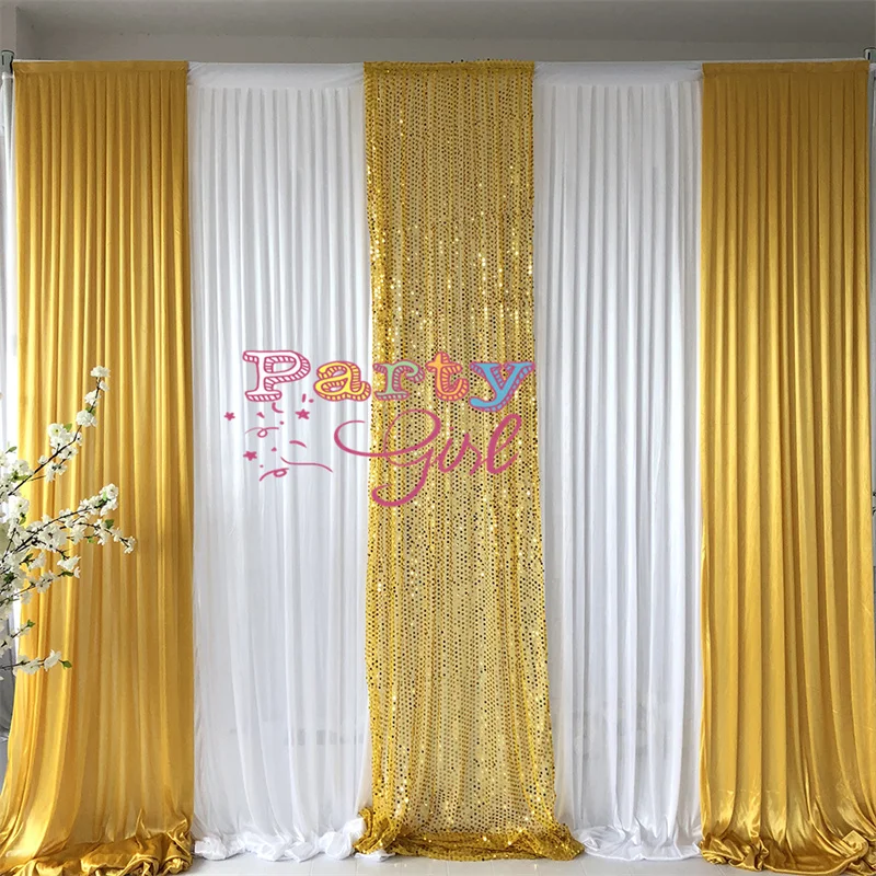 Nice Looking White And Gold Ice Silk Wedding Backdrop Curtain Sequin Stage Background For Event Party Decoration