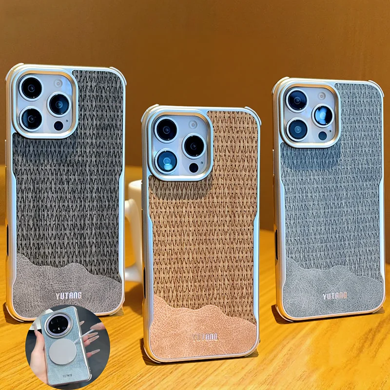 

Color Blocking Luxury PU Leather Phone Case For Apple iPhone 16 15 Pro Max Plus Magsafe Magnetic Electroplating Shockproof Cover