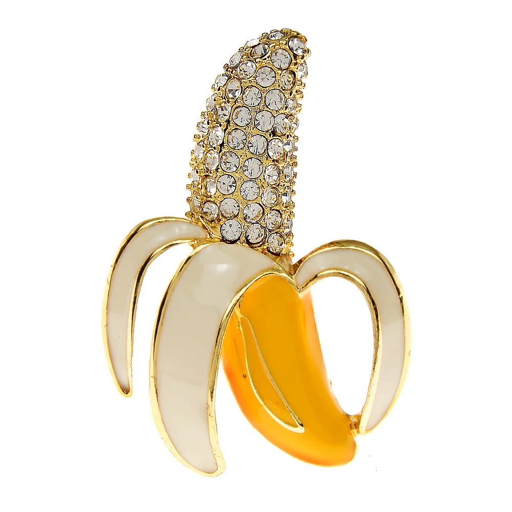 Trendy Sparking Rhinestone Banana Brooches For Women Cute Sweet Fruit Brooch Clothes Casual Party Accessories Pins Jewelry Gifts