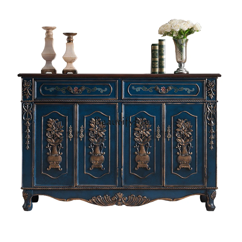 

12Country Painted Four-Door Solid Wood Shoe Cabinet Retro Porch Locker