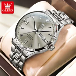 OLEVS Men's Mechanical Watch Waterproof Luminous Stainless Steel Grey Dial Business Automatic Watch for Men Week Date Wristwatch