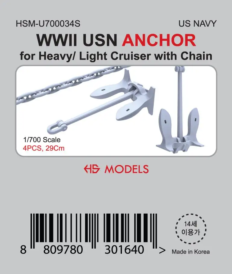 

HS-MODEL U700034S 1/700 WWII USN ANCHOR For Heavy/ Light Cruiser With Chain