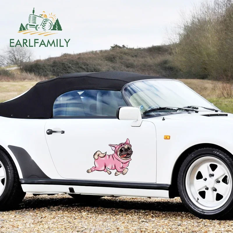 EARLFAMILY 43cm x 35.7cm for Pug Car Stickers Car Accessories Decals Vinyl Material Sunscreen Windshield For JDM SUV RV