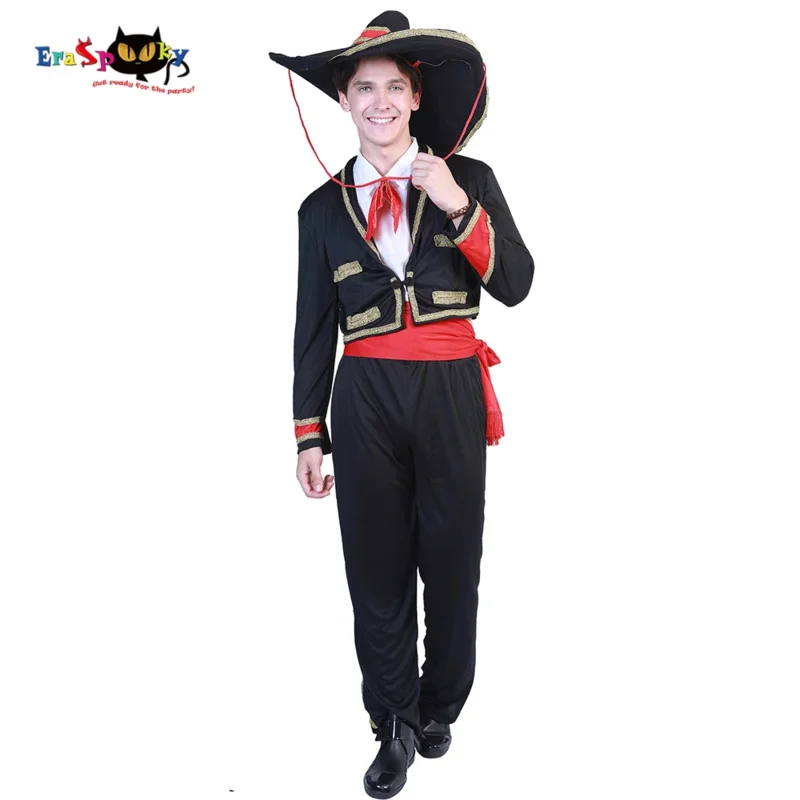 Eraspooky Men Mexican Matador Costume Traditional Ethnic Rural Mariachi Party Set Adult Halloween Carnival Purim Fancy Dress