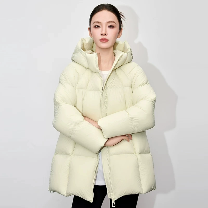 Black 90 White goose Down Cloud Puff 2027 Winter New Women's Medium long Hooded Down Coat For women Loose Thick Slimming Jackets