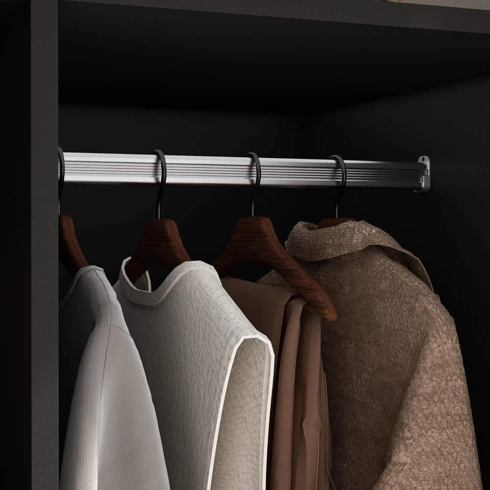 2-дверный шкаф-купе с ящиками и светодиодной подсветкой, многоуровневыми полками, подвесным стержнем и 2 дверцами с жалюзи