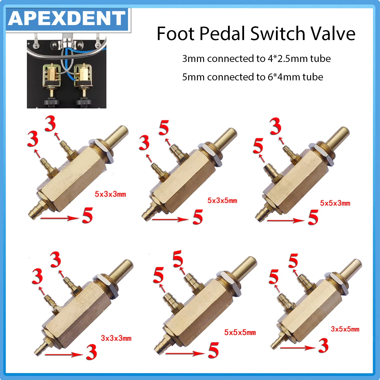 1PC Dental 4 Holes Foot Pedal Switch Valve Copper Chair Accessories Connector For Dentist Chair Dentistry Accessories