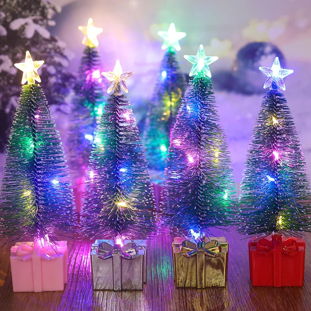 4/1x Led Christmas Tree Decorations Desktop Miniature Light Home Decor Mini Luminous Christmas Tree DIY Ornaments For Home Party