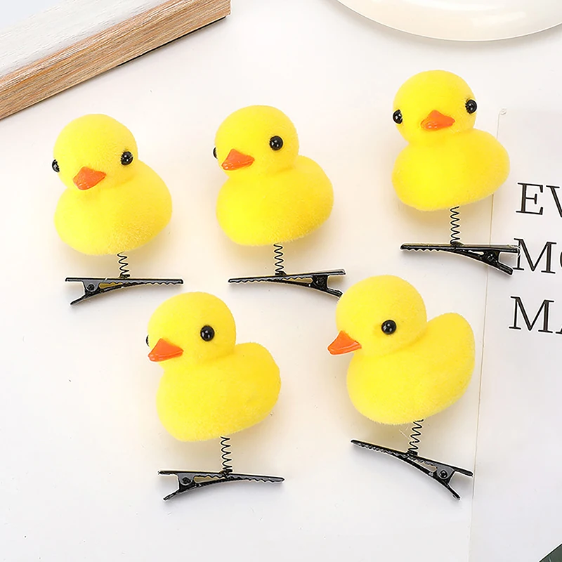 5pcs 2024 Cute Hair Clips Yellow Duck Chick Plush Headdress Spring Hairpin 3D Yellow Duck Plush Hairpin Christmas Gift