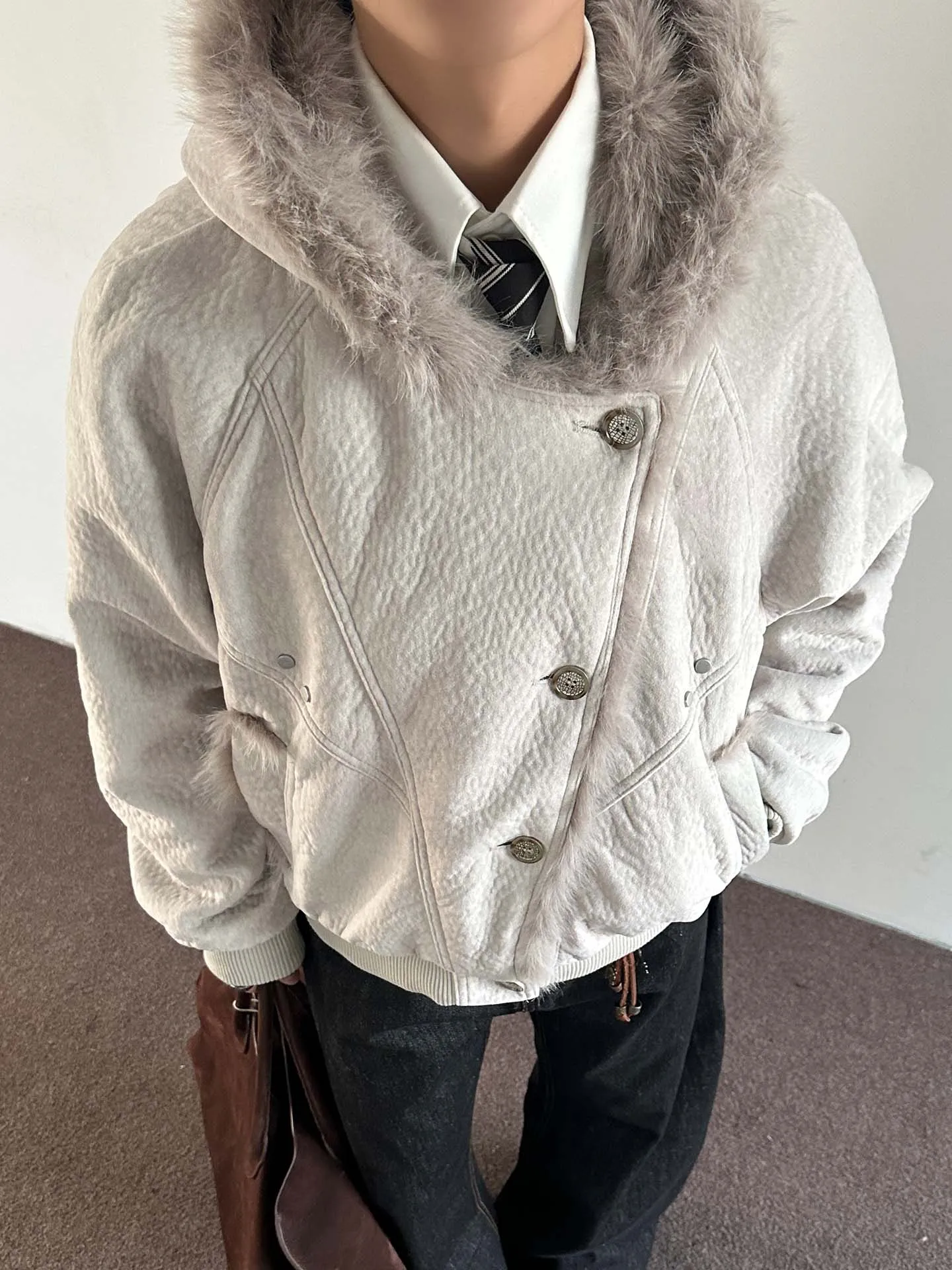 

MKCLOT American Sle Fur Collar Hooded Cotton Jaet Men's Thiened Winter Fce Lined Casual Cotton Coat