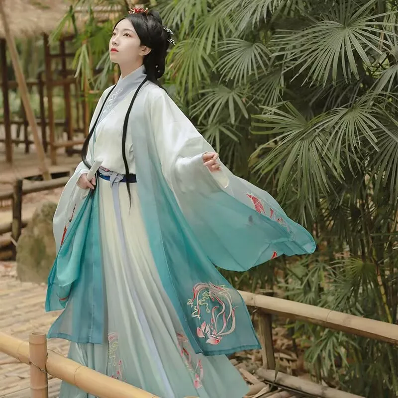 Vestido Hanfu para mujer, Hanfu chino antiguo, disfraz de hada para Cosplay, traje de fiesta Hanfu con gradiente bordado Vintage para mujer