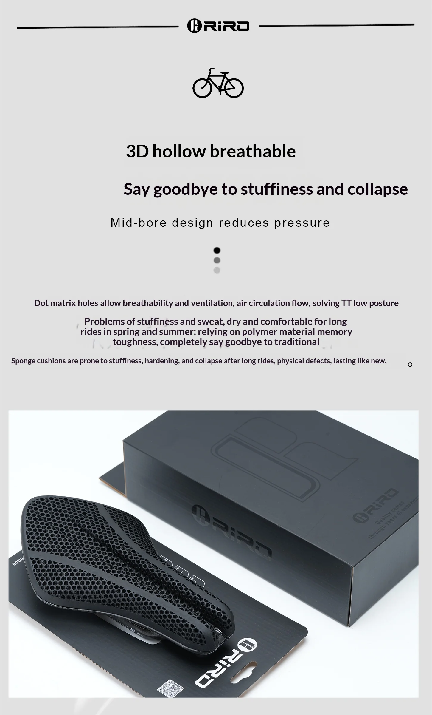 RIRO Carbonfaser 3D-gedruckter Fahrradsattel, hohl, TT Triathlon Fahrradsitz, ultraleicht, Carbon-Schienen, ergonomisch, atmungsaktiv, Rennradteile – Detail 10