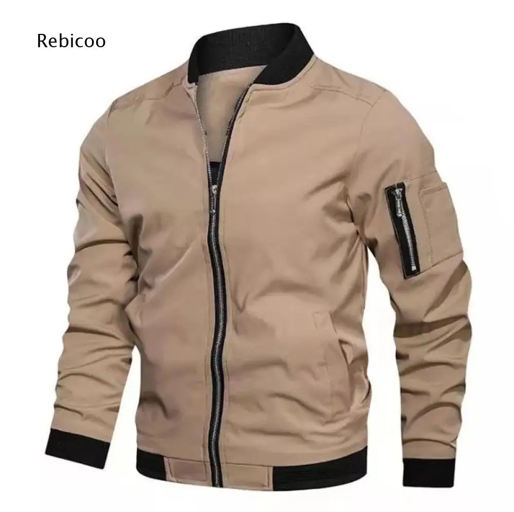 Zip Closure Bomber Style Outerwear For Men Ribbed Cuff Hem Jacket Multi Pockets For Daily Layering And Casual Street Looks