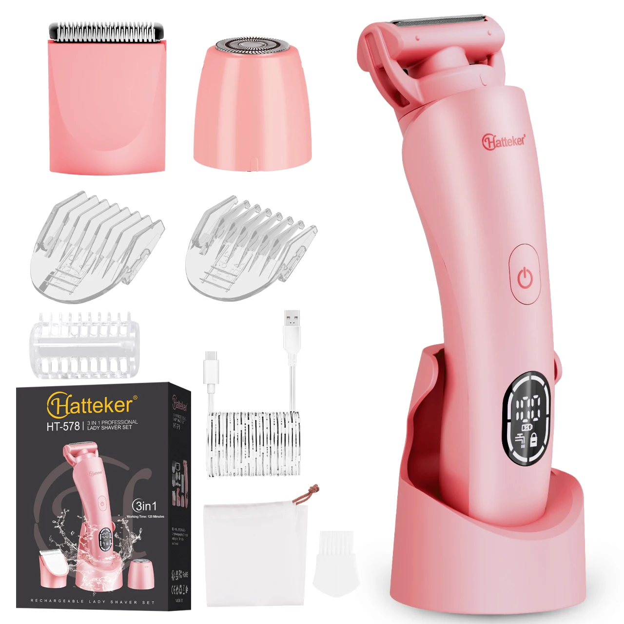 Hatteker Hair Removal Device for Woman New Model 3-in-1 Shaver for Underarm Leg Personal Grooming Hair Trimmer Kit