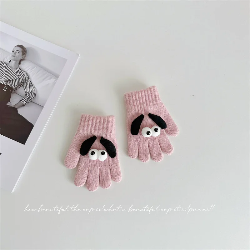 Cute Cartoon Knitted Kids Gloves Mittens for Boys Girls Autumn Winter Winterproof Warm Children Baby Finger Gloves 3-7 Years Old