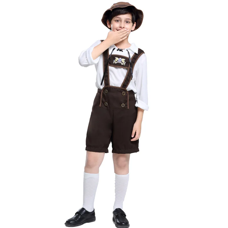 German Oktoberfest 3Pcs/Set Kids Lederhosen Costume Bavarian Octoberfest Beer Boys Cosplay Carnival Halloween Party Costume