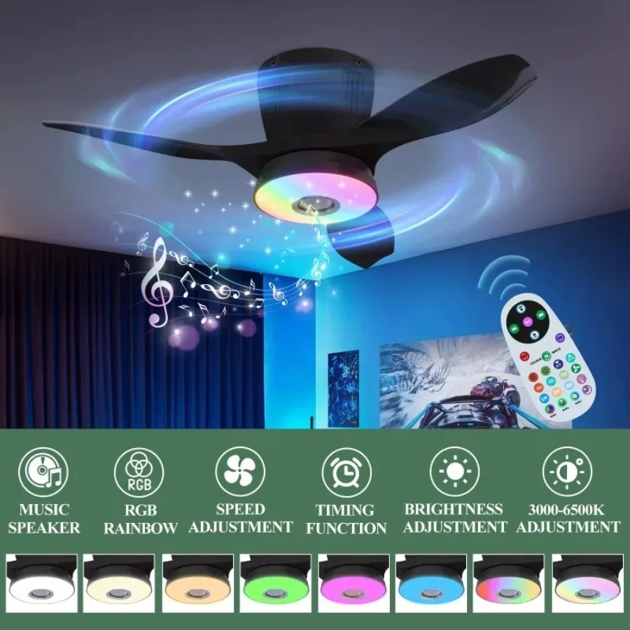 Bluetooth Music RGB Ceiling Fan Light Remote Control LED Fans Light Kitchen Living Room Bedroom Electric Fan Indoor Decor Lamp