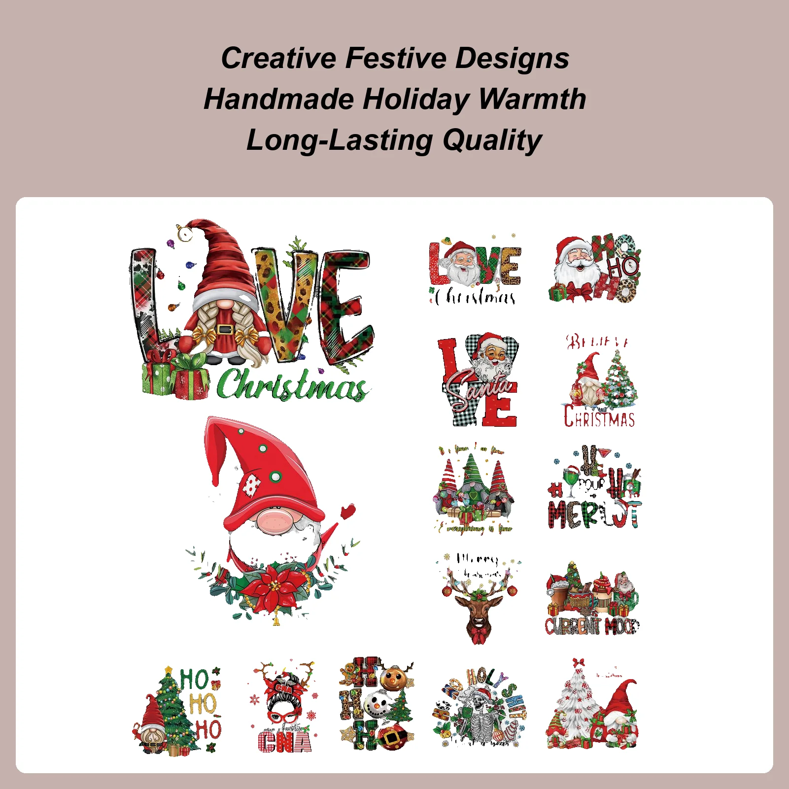 

15pcs Christmas Cartoon Heat-Transfer Stickers Christmas Themed DTFTransfer Bundle PVC Vinyl Iron-On Decal Patches For T-Shirts