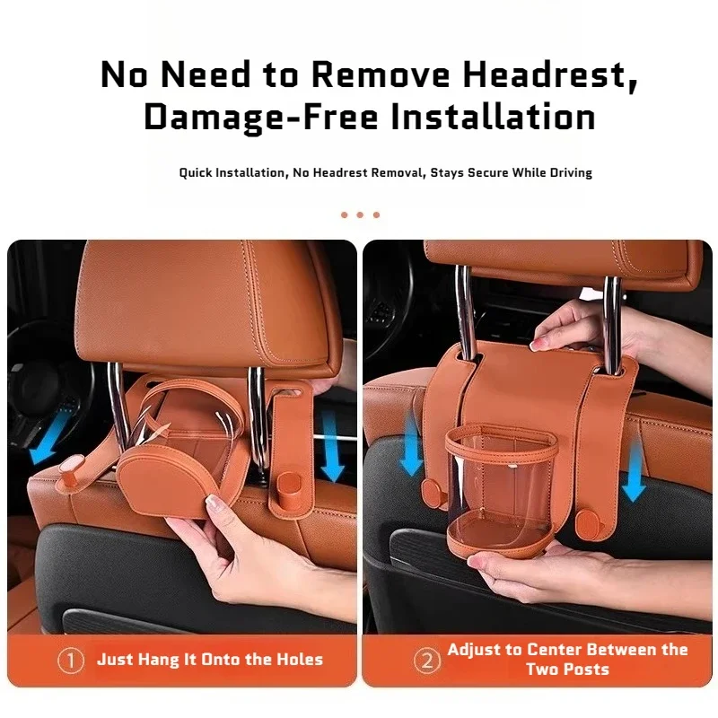 For Car Seat Back Dual Hooks with Cup Holder, Drink & Milk Tea Storage Bag Organizer, Auto Rear Seat Storage Box