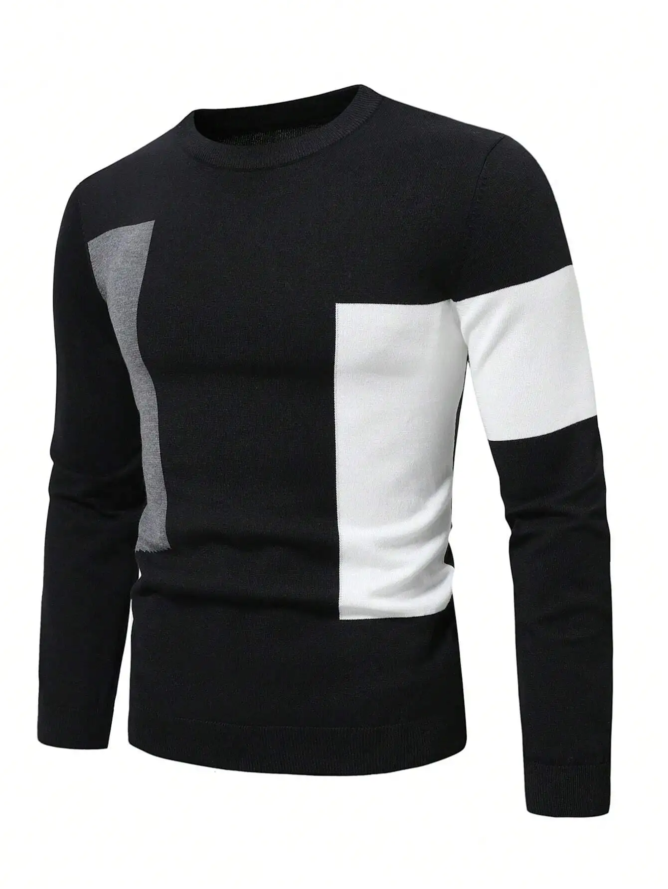 

Men's Color Block Knit Sweater, Long Sleeve, Casual Fall Winter Top