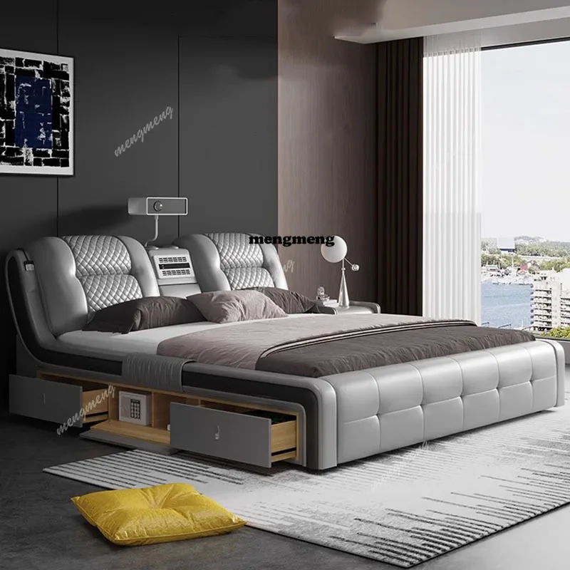 

Modern Aesthetic Bed Storage Luxury Queen Size Multifunctional Couch Bed Lounge Nightstands Camas De Casal Bedroom Furniture