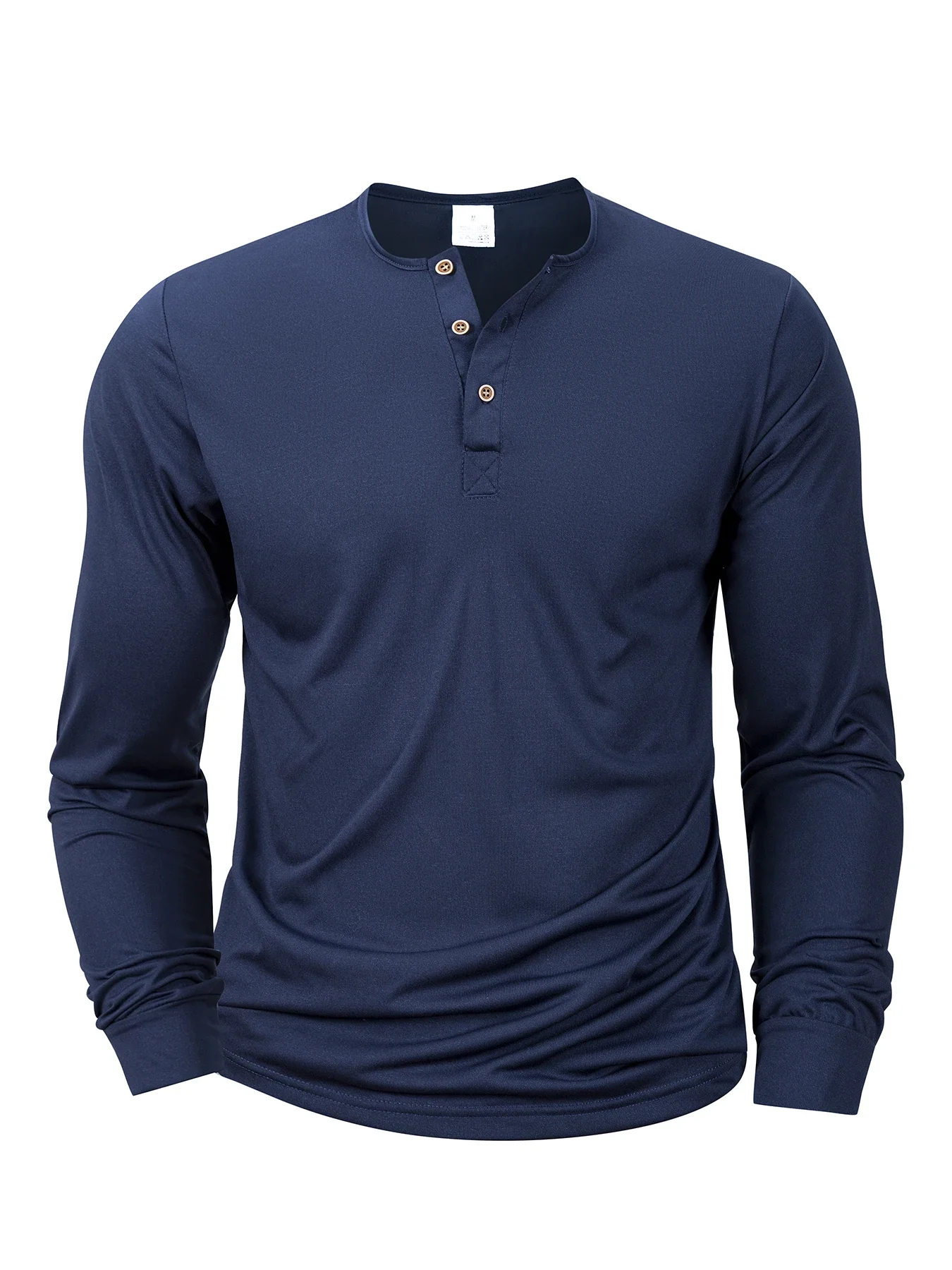Langärmliges Herren-T-Shirt mit Henley-Ausschnitt, schmale Passform, Hemd, Fitness-Tops, T-Shirts, Knopfleiste, lässig, gemütlich – Detail 7