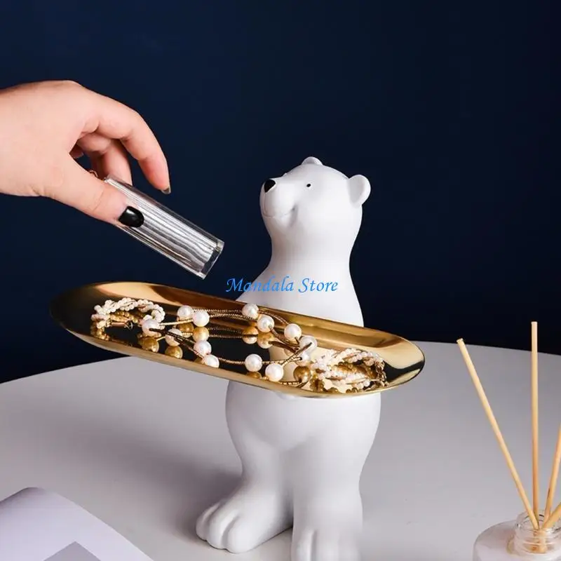 

U2JC Functional Storage Solution Little Bear Shaped Shaped Holder Resin And Iron Tray For Entryways And Desks