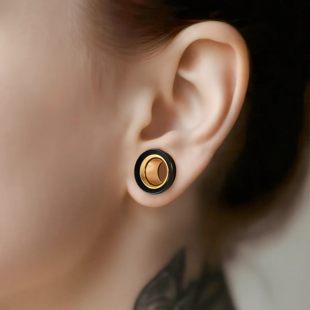 1PC Stainles Steel Black sandalwood Flare Ear Gauges Tunnel For Men Women Double Color Ear Stretching Expander  Body  Piercing