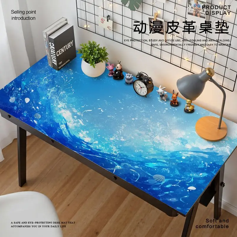 Ins Summer Wave Beach Anti Dirty Blue Series PVC Leather Mouse Pad Extra Large Mouse Pad Pink Keyboard Pad Office Desk Pad Y2K
