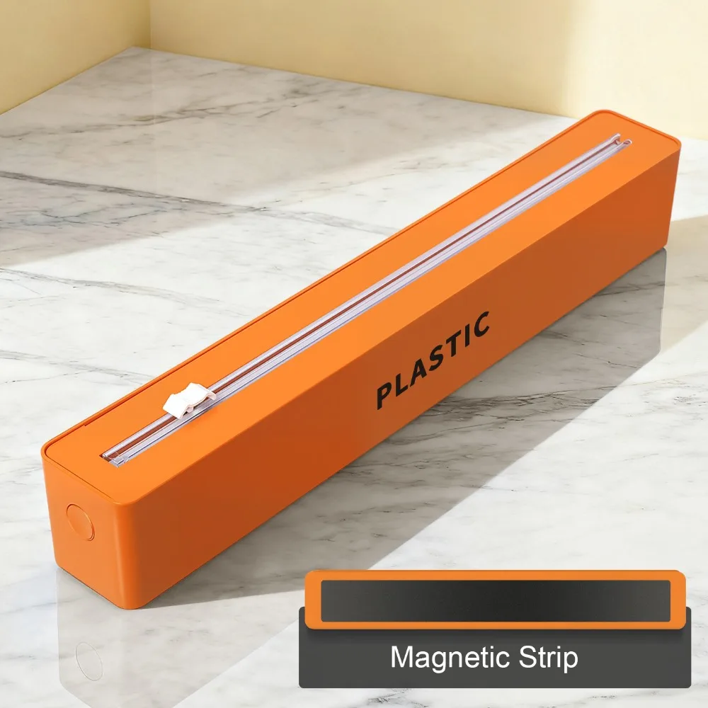 Caja de corte de film de plástico magnética para montar en la pared, dispensador de envoltorio de plástico de color sólido que ahorra espacio con cortador deslizante a prueba de polvo