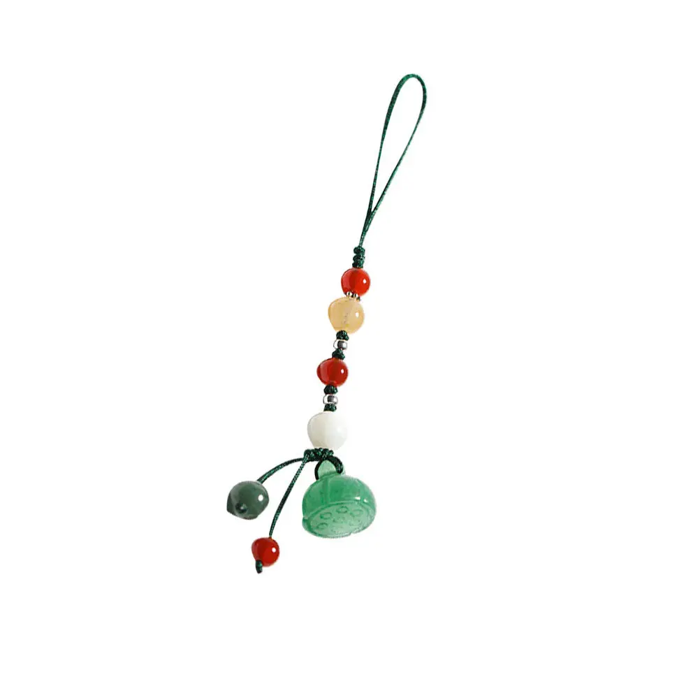 1Pcs Jade Agate Pendant Short Phone Strap Secure Hand Wrist Lanyard Multi-Use Key Ring Decor Green Phone Chain