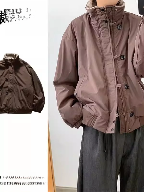 

Ретро-японская утепленная рабочая куртка из хлопка с подкладкой из овечьей шерсти, свободного кроя, зимнее теплое пальто из полиэфирного волокна