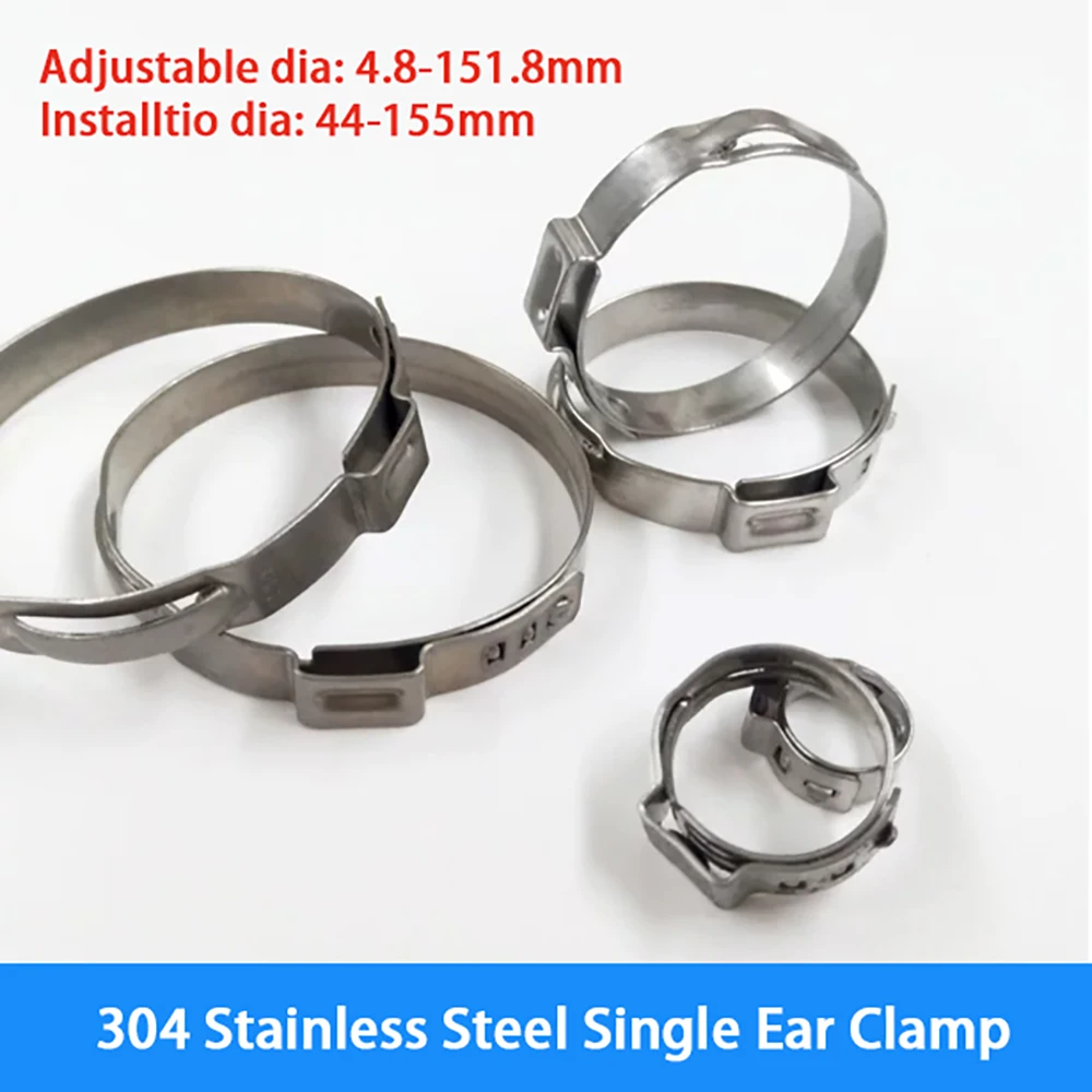 304 SS Single Ear Clamp Infinite Throat Clamp 40.8mm-155mm Water Pipe Exhaust Pipe Oil Pipe Fixed Pipe Clamp Adjustable DIY Tool