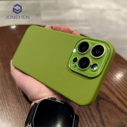 Luxury Crystal Lens Glass Protection Solid Color Slim Matte Case For iPhone 16 15 14 13 12 17 Pro Max Hard PC Shockproof Cover