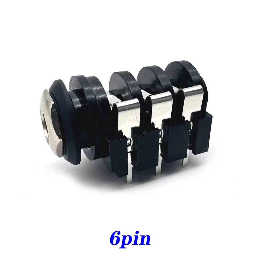 100pcs 6.35mm Jack 4Pin6Pin Stereo Female Headphone Socket Audio Plug Microphone Jack Thread PCB Panel Mount Connectors