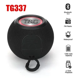 T&G TG337 Bluetooth Speaker Portable TWS Wireless Mini Bass Boombox LED Loudspeaker IPX7 Outdoor Music Player Support BT AUX FM