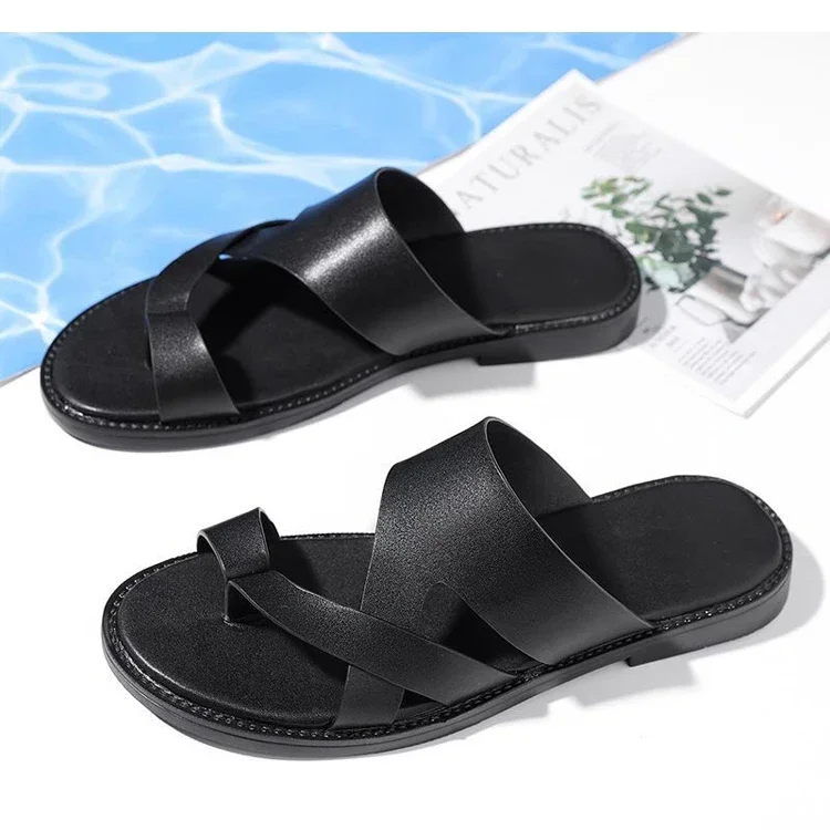 Trendige Herren-Sandalen mit Kreuzriemen, glatt, rutschfest, strapazierfähig, für Sommer, Outdoor, Business, Casual, Slip-On-Hausschuhe-HX25333 – Detail 15