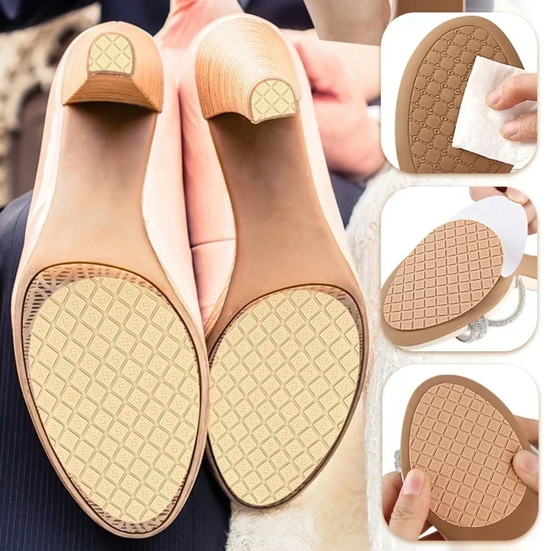 Self Adhesive Non Slip Shoe Sole Pads Anti Wear Rubber Forefoot Sole Protector Texture Grip Sticker for High Heels Pointed Shoes