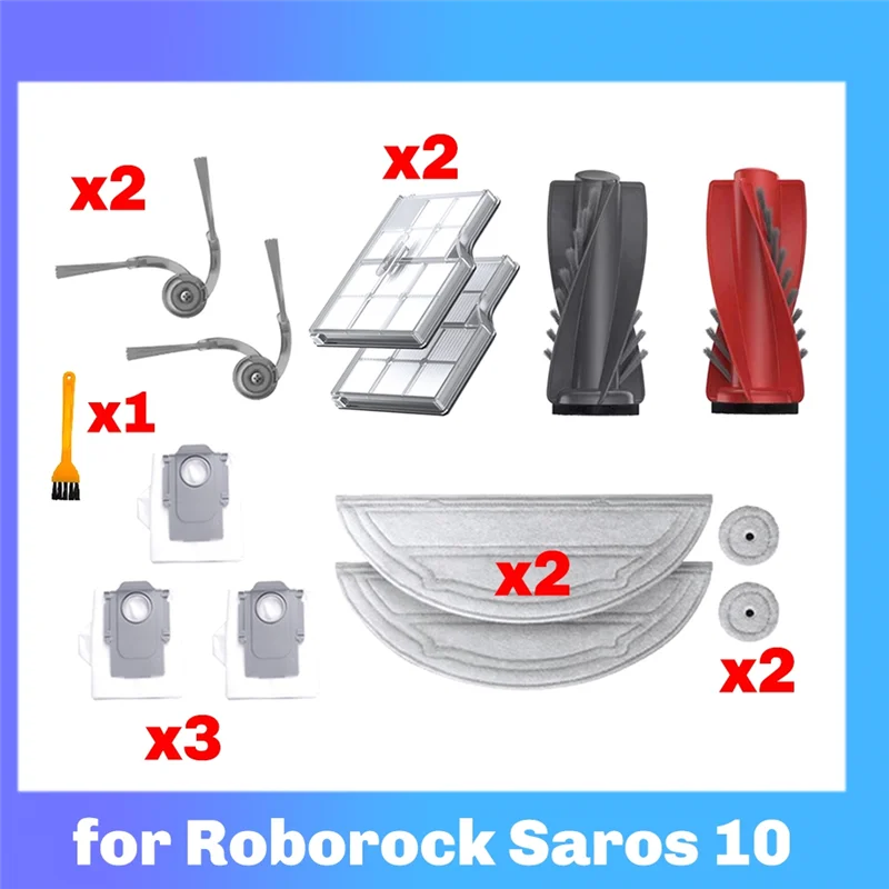 -ABPO ل Roborock Saros 10 جهاز آلي لتنظيف الأتربة قطع الغيار فرشاة جانبية رئيسية فلتر Hepa كيس لجميع الغبار ممسحة استبدال أجزاء