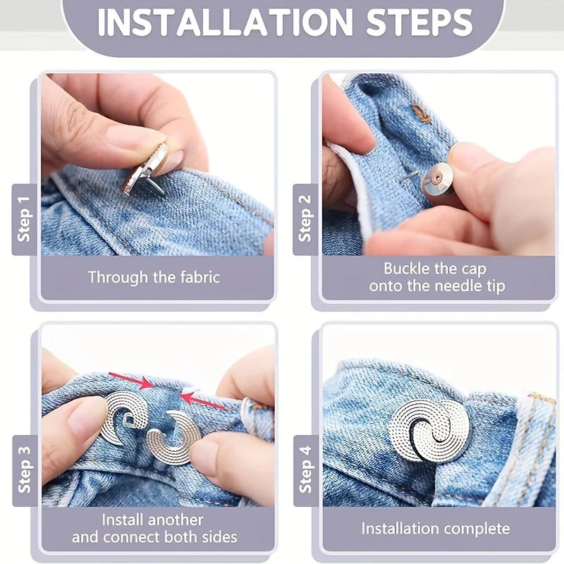2 Stück Hosen-Taillenformer mit verstellbaren Knöpfen für lockere Jeans – kein Nähen und keine Werkzeuge nötig – Taillenclip für Kleidung und Röcke – Detail 5