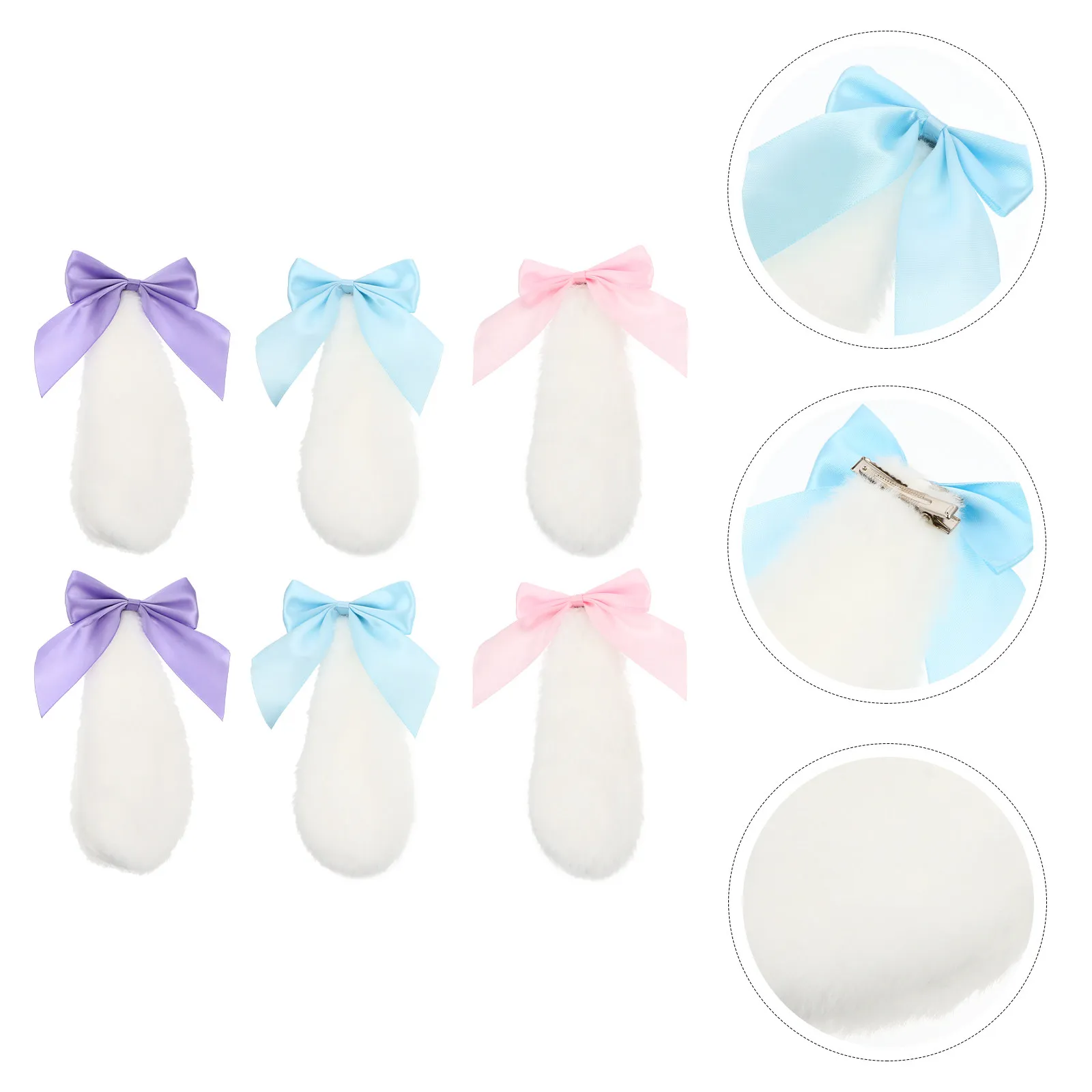 

3 пары заколок для волос с ушками кролика, декоративные заколки с отвисающими ушками, заколки с лентами и бантиками, аксессуары для волос для косплея, на день рождения, для вечеринок