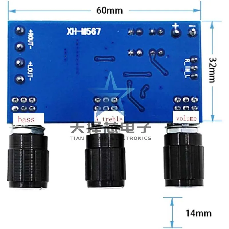 Placa amplificadora de potencia Digital de dos canales Xh-M567 Tpa3116D2, placa de ajuste alto y bajo de 12-24V, carga Dual 80W