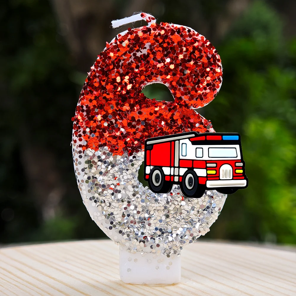 Niedliche Feuerwehrauto-Themen-Geburtstagskerze Handgefertigte Skulpturierte Kuchendekoration für Kinder- und Kleinkinderpartys und Geschenkartikel – Detail 7