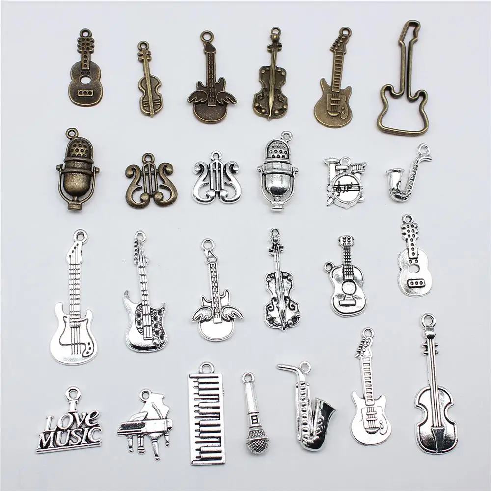 10pcs Music Charms Musical Instrument Guitar Drum Piano Microphone Charms For Jewelry Making